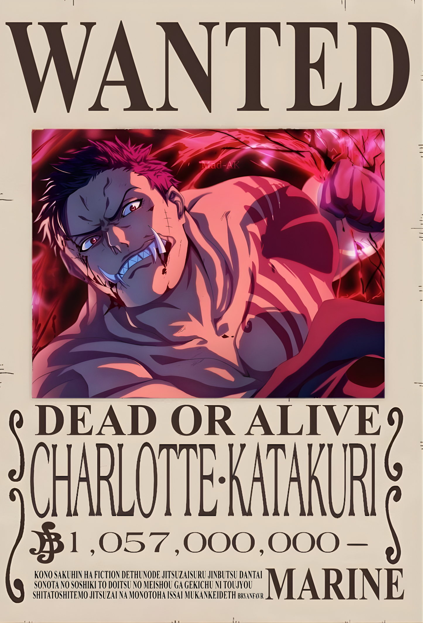 Charlotte Katakuri 1,057,000,000 Berry Bounty Poster - A3 & A4 One Piece Wall Art