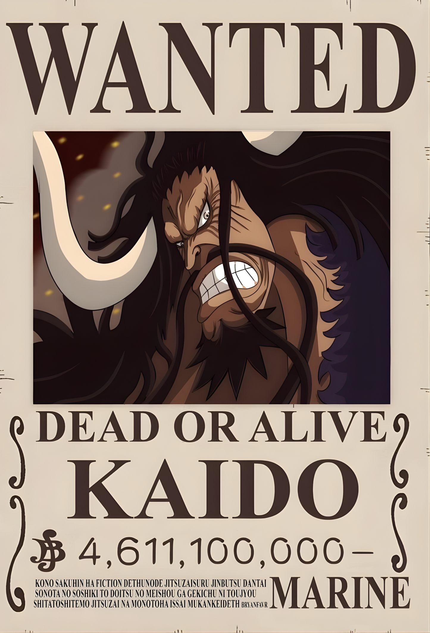Kaido "King of the Beasts" 4,611,100,000 Berry Bounty Poster - A3 & A4 One Piece Wall Art