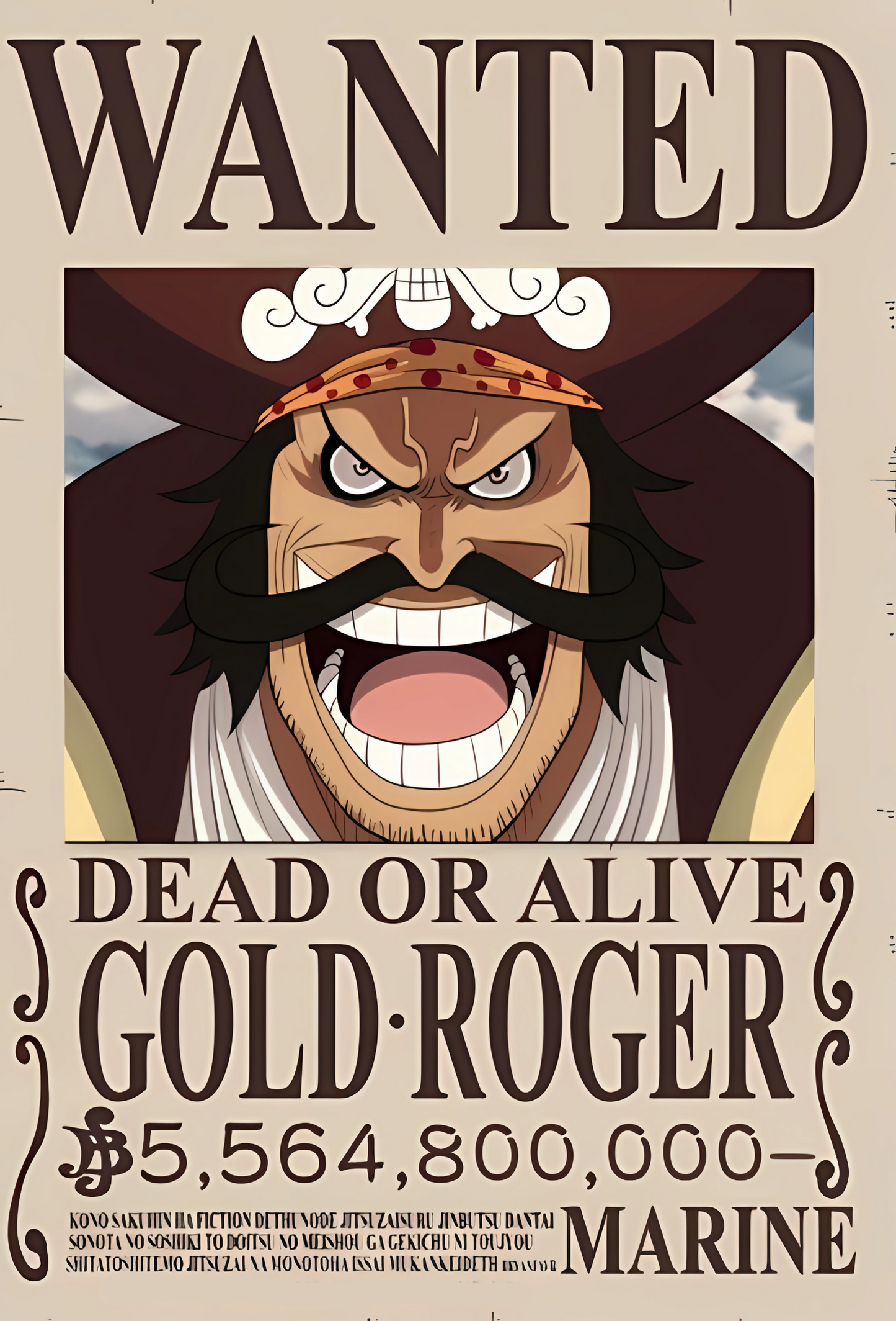 Gol D. Roger 5.56 Billion Berry Bounty Poster - A3 & A4 One Piece Pirate King Wall Art