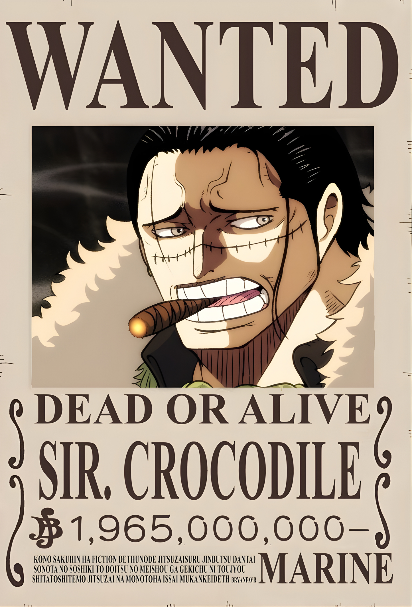 Sir Crocodile 1,965,000,000 Berry Bounty Poster - A3 & A4 One Piece Wall Art
