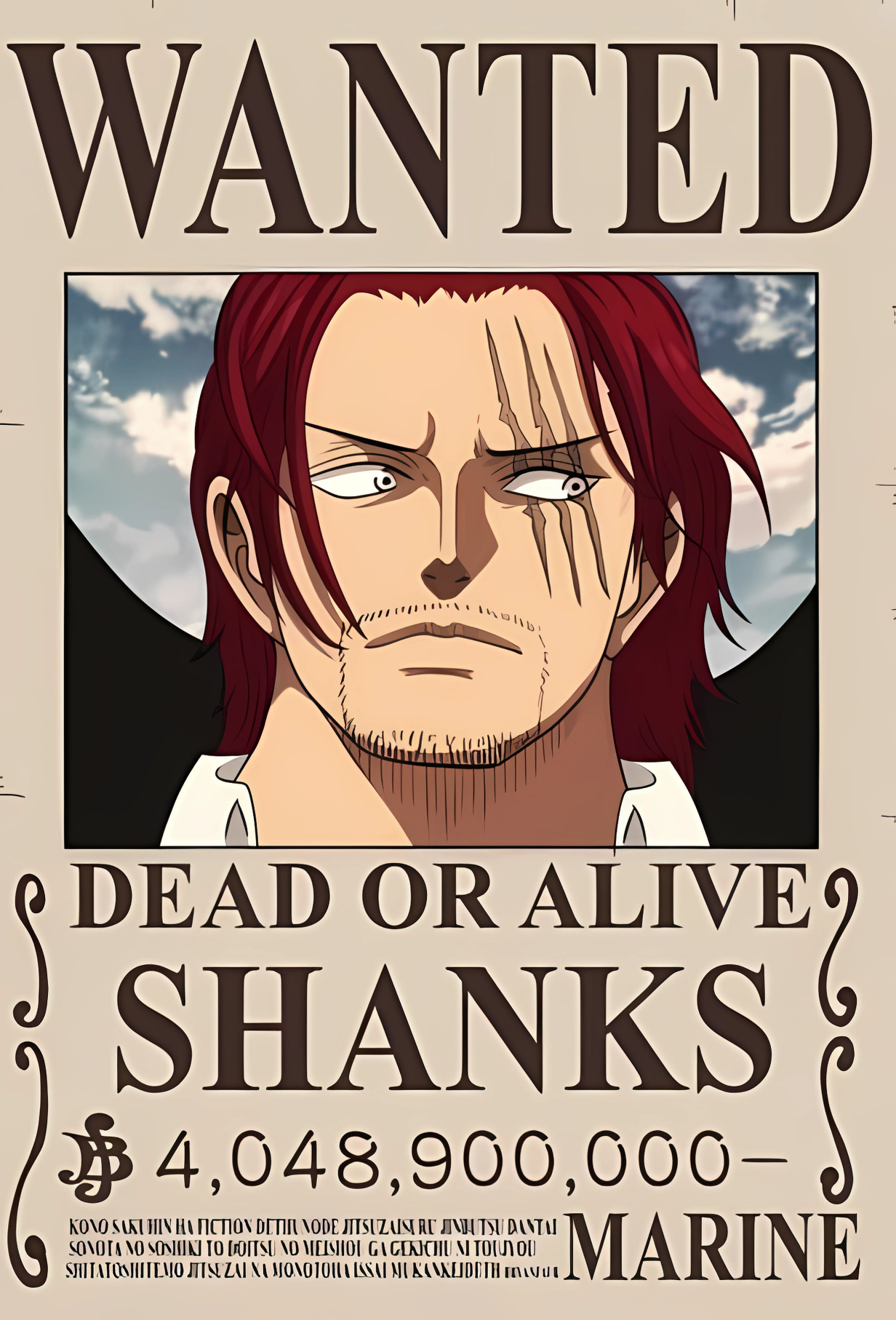 Shanks 4.04 Billion Berry Bounty Poster - A3 & A4 One Piece Wall Art