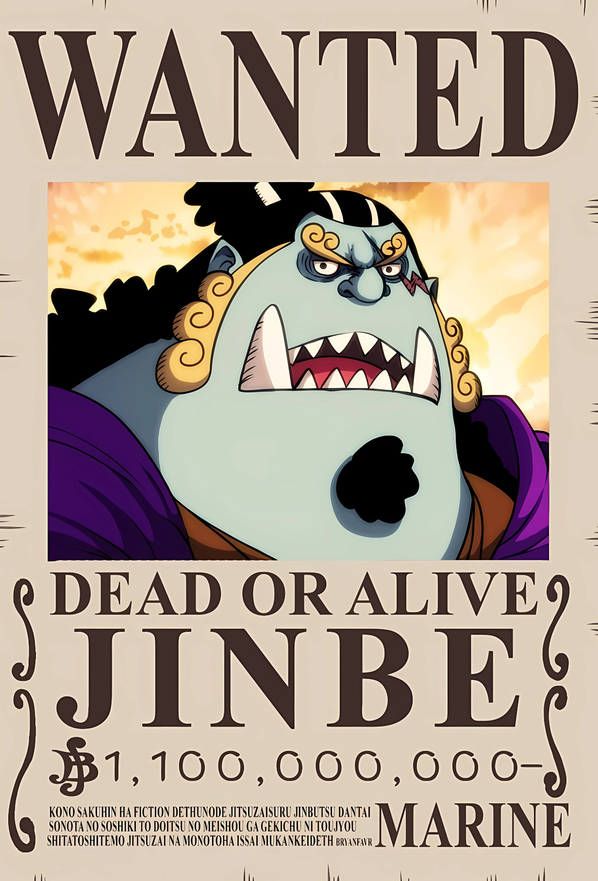 Jinbe 1.1 Billion Berry Bounty Poster - A3 & A4 One Piece Wall Art
