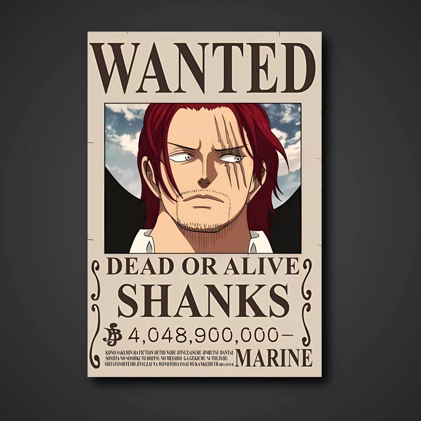 Shanks 4.04 Billion Berry Bounty Poster - A3 & A4 One Piece Wall Art