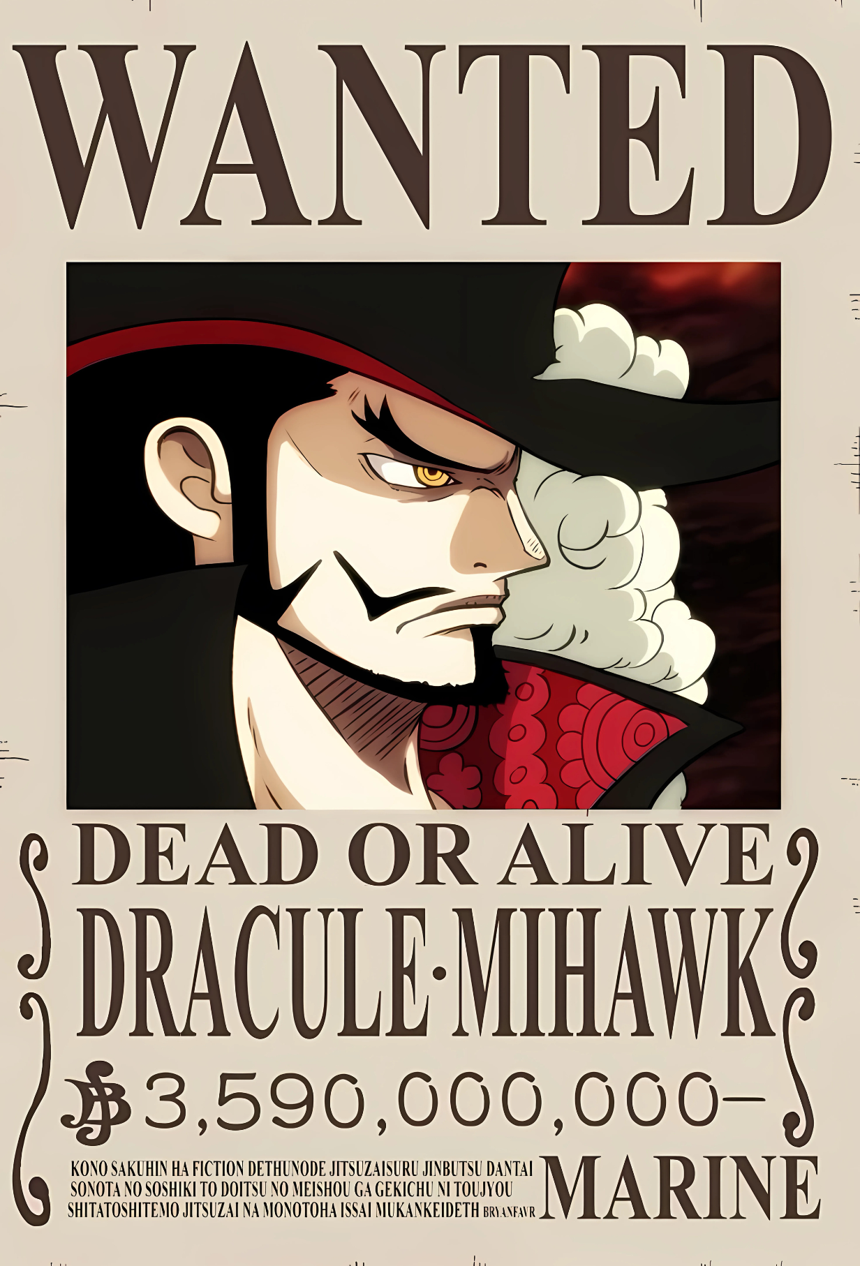 Dracule Mihawk 3.59 Billion Berry Bounty Poster - A3 & A4 One Piece Wall Art