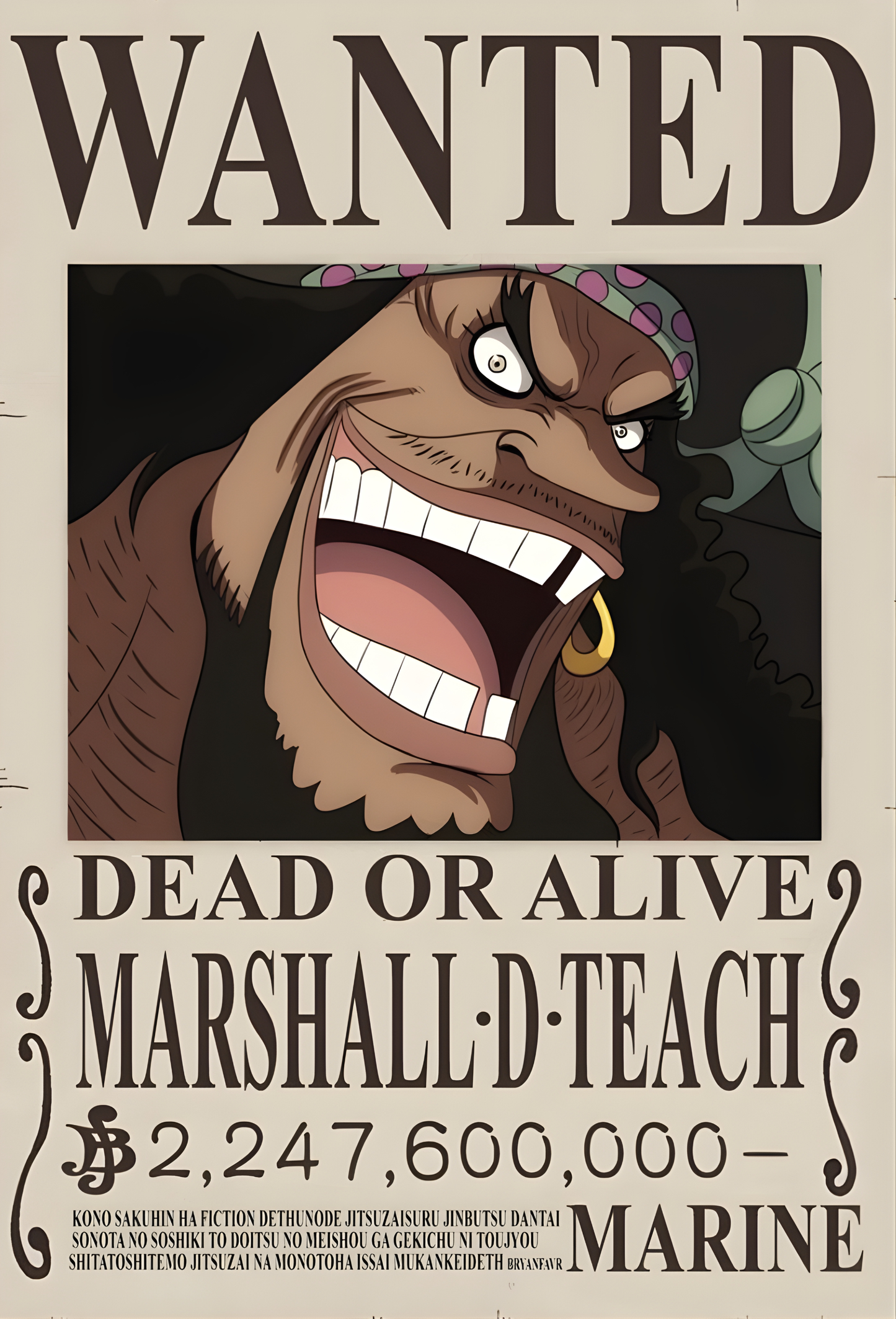 Marshall D. Teach "Blackbeard" 2.247 Billion Berry Bounty Poster - A3 & A4 One Piece Wall Art