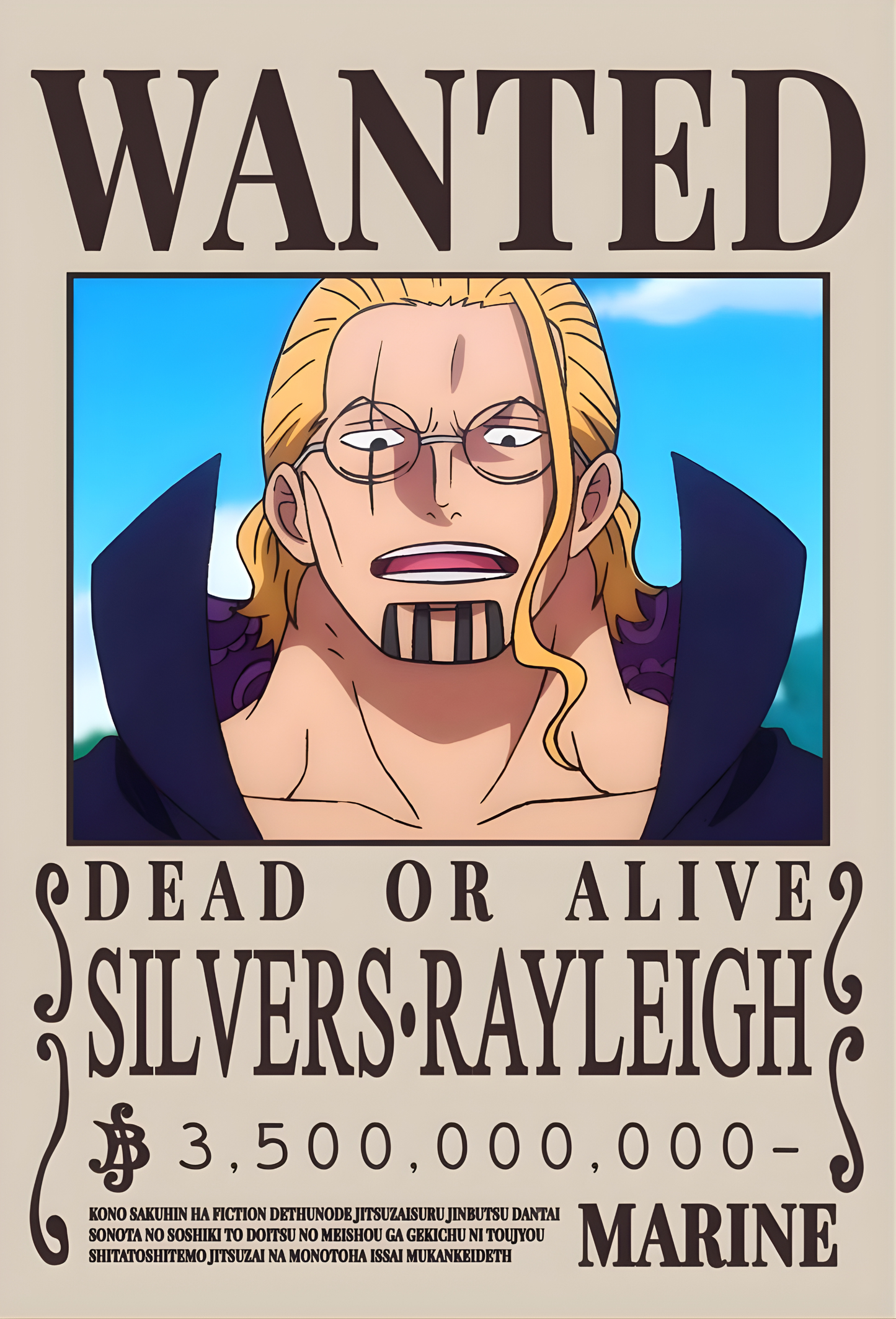 Silvers Rayleigh "Dark King" 3.5 Billion Berry Bounty Poster - A3 & A4 One Piece Wall Art