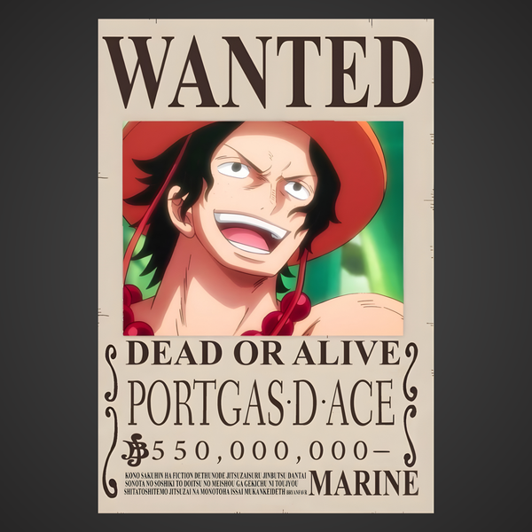 Portgas D. Ace "Fire Fist" 550 Million Berry Bounty Poster - A3 & A4 One Piece Wall Art