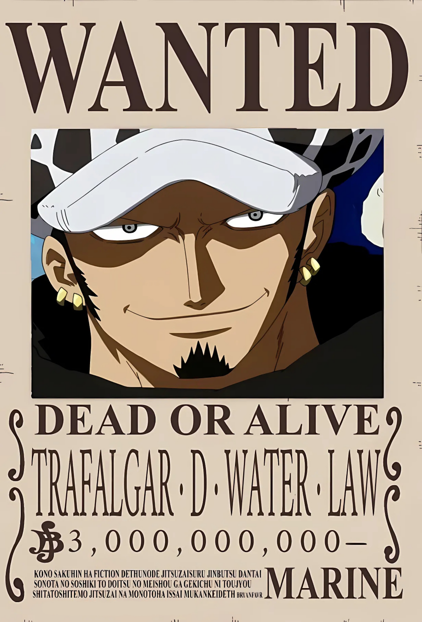 Trafalgar D. Water Law 3 Billion Berry Bounty Poster - A3 & A4 Anime Wall Art
